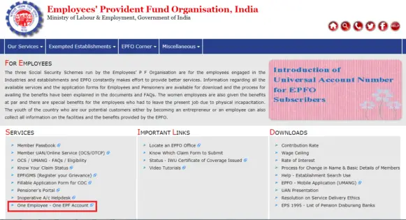 link new epf account to existing uan